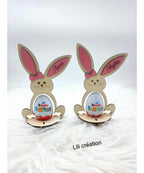 Lapin de Pâques en bois – Porte œuf Kinder personnalisé