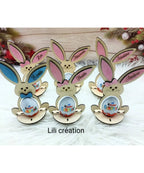 Lapin de Pâques en bois – Porte œuf Kinder personnalisé