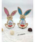 Lapin de Pâques en bois – Porte œuf Kinder personnalisé