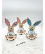 Lapin de Pâques en bois – Porte œuf Kinder personnalisé