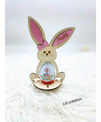Lapin de Pâques en bois – Porte œuf Kinder personnalisé