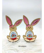 Lapin de Pâques en bois – Porte œuf Kinder personnalisé
