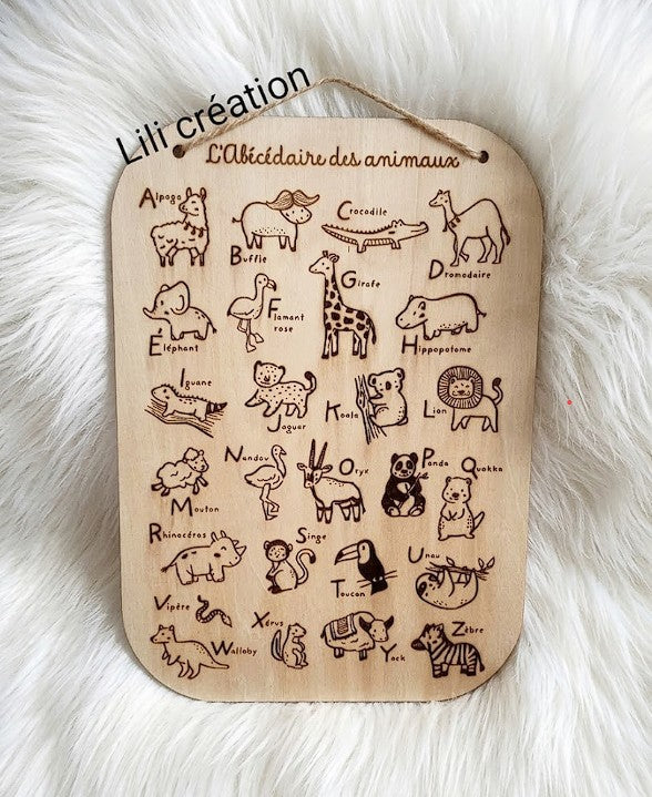 Planche en bois "Abécédaire des Animaux"
