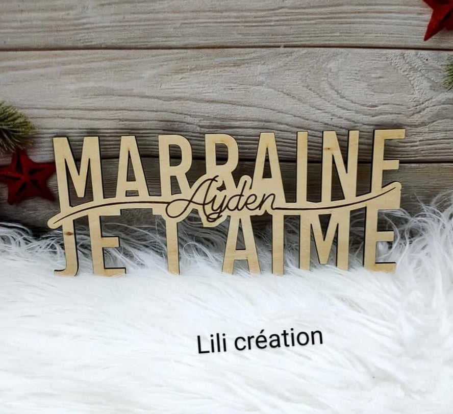 Marraine / Tonton / Maman / Papy... Je t'aime en bois personnalisé avec prénoms des enfants