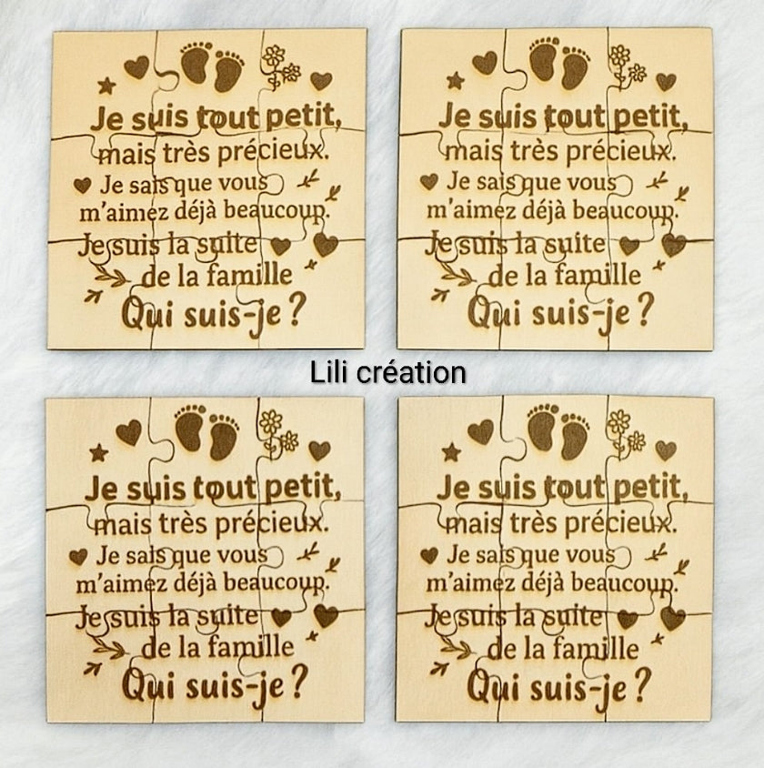 Puzzle en bois personnalisé – Annonce de grossesse / Demande parrain/marraine ou autre