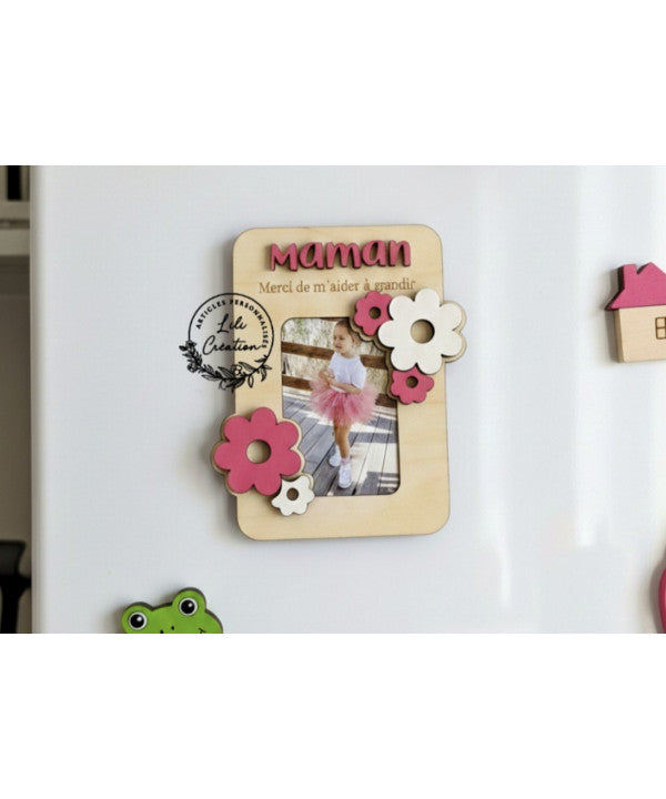 Magnet fleuri avec photo pour Maman / Mamie / Nounou / Tata .....