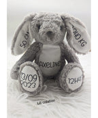 Peluche lapin grise ou blanche personnalisée