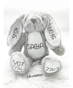 Peluche lapin grise ou blanche personnalisée