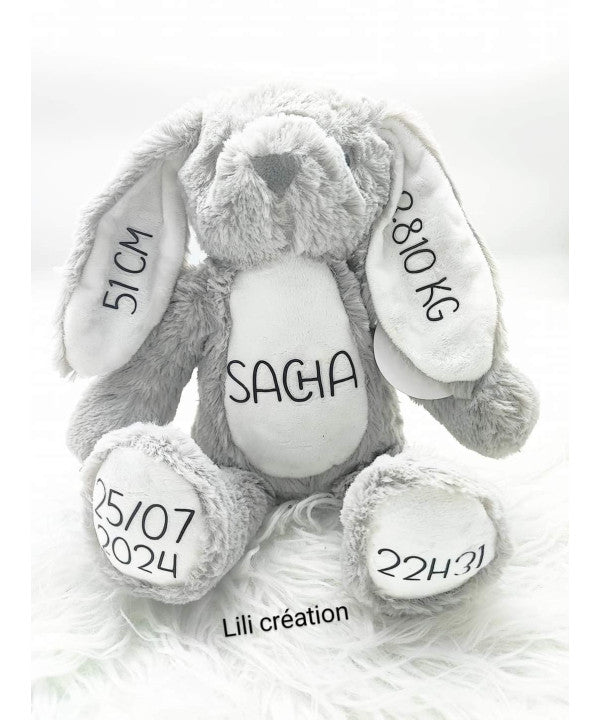 Peluche lapin grise ou blanche personnalisée