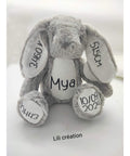 Peluche lapin grise ou blanche personnalisée