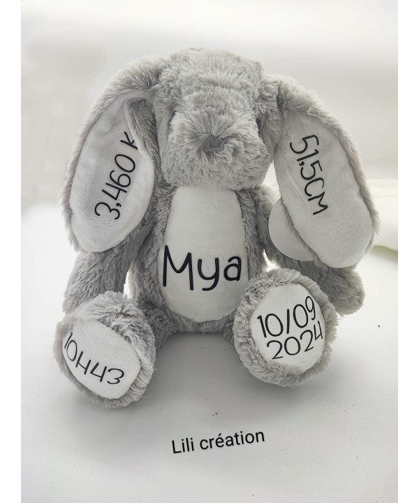 Peluche lapin grise ou blanche personnalisée