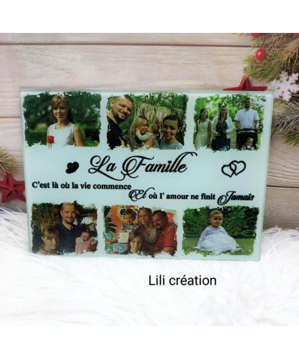 Planche apéritive personnalisée en verre - La famille