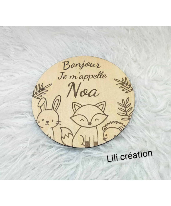 Plaque "Bonjour je m'appelle..." personnalisée - Modèle Animaux de la forêt