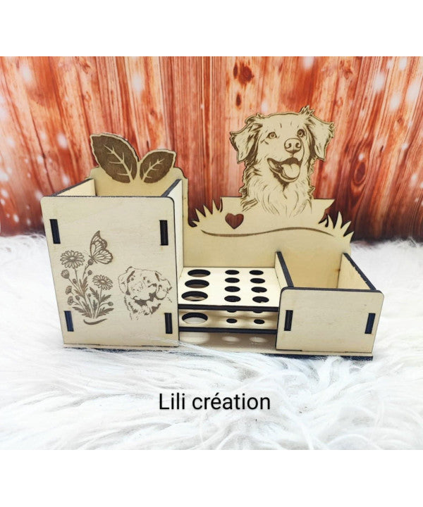 Porte-stylos en bois personnalisé – Portrait de votre chien