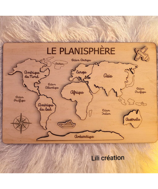 Puzzle éducatif en bois – Le Planisphère 🌍