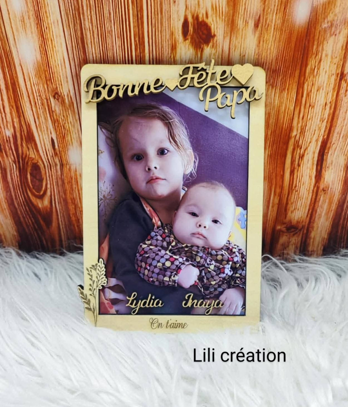 Cadre photo personnalisé en bois avec photo, texte et prénoms – Cadeau unique pour toutes les occasions