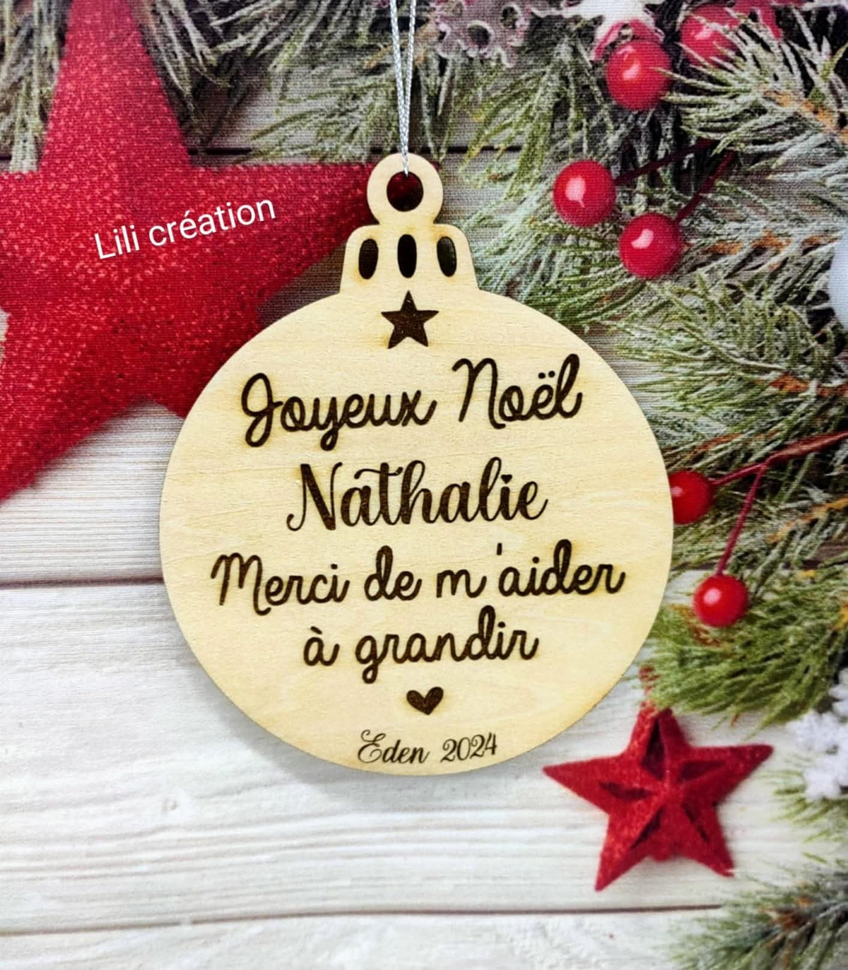 Boule "Joyeux Noël" - Merci de m'aider à grandir