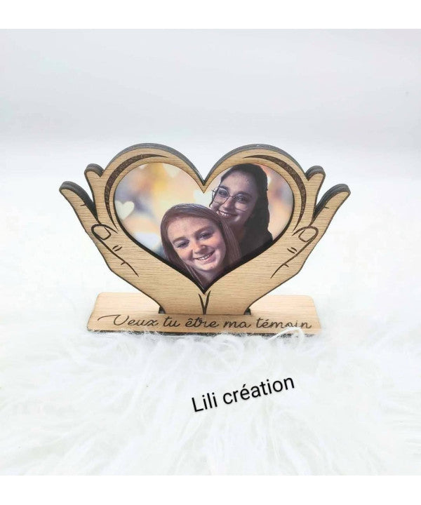 Cadre Mains Cœur en bois personnalisé avec votre photo