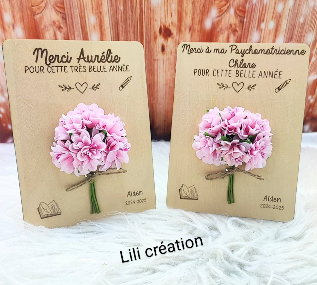 Bouquet sur planche en bois avec support