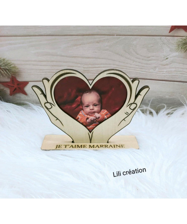 Cadre Mains Cœur en bois personnalisé avec votre photo