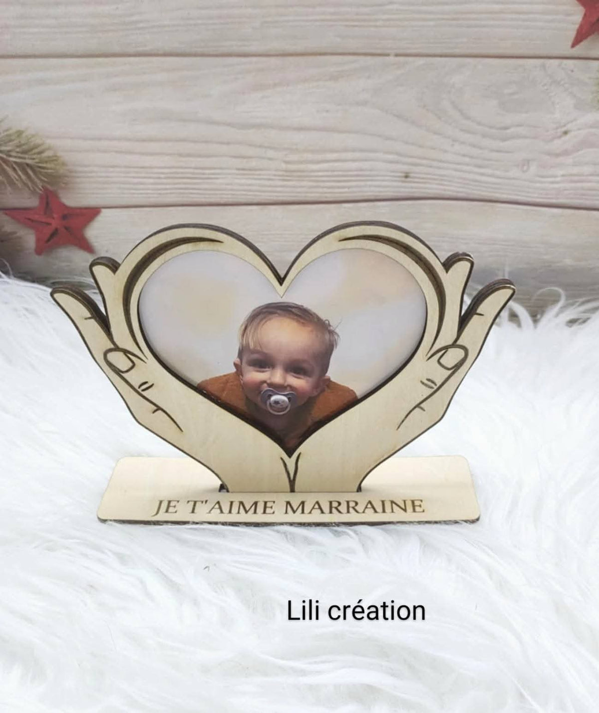 Cadre Mains Cœur en bois personnalisé avec votre photo