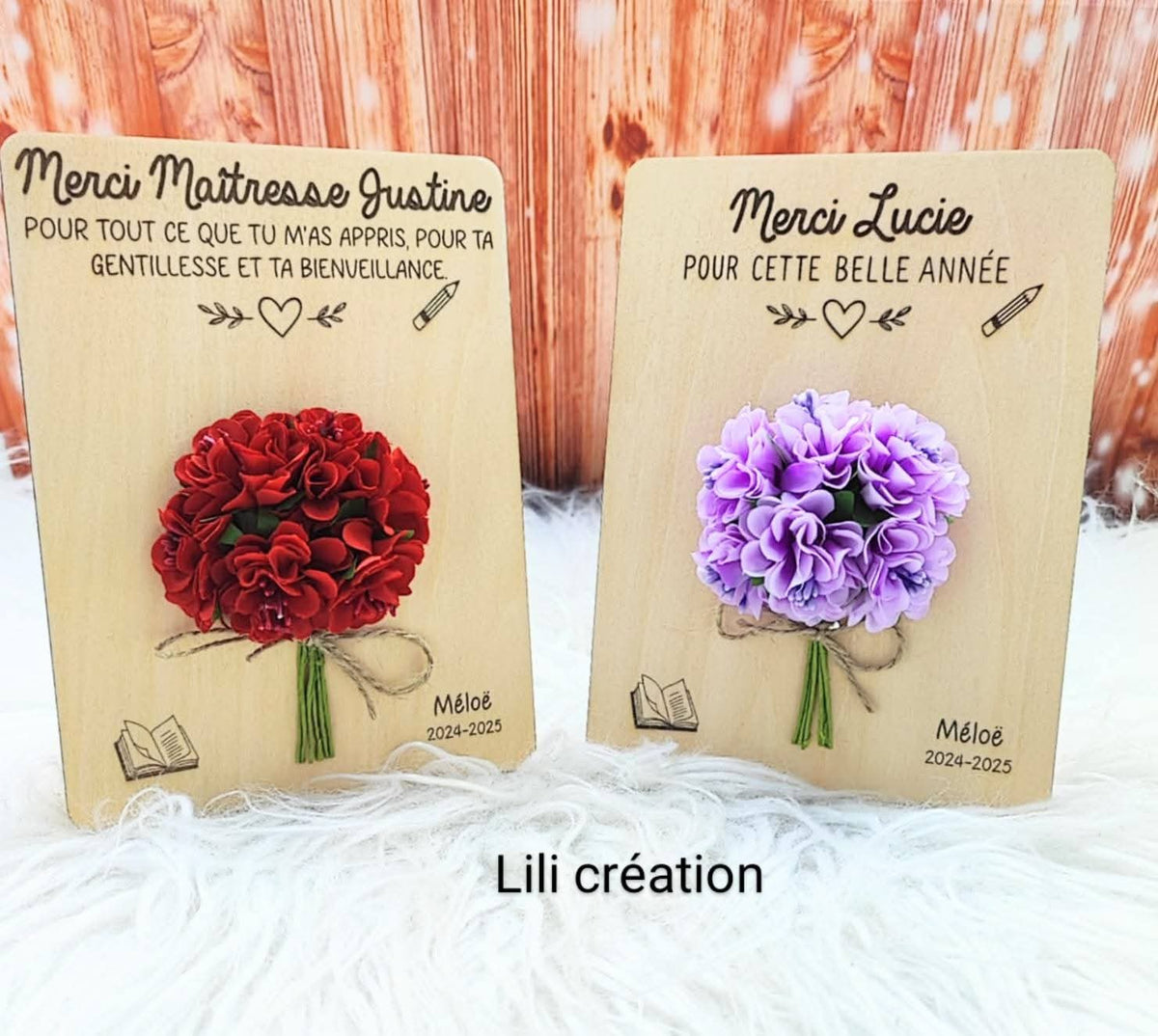 Bouquet sur planche en bois avec support