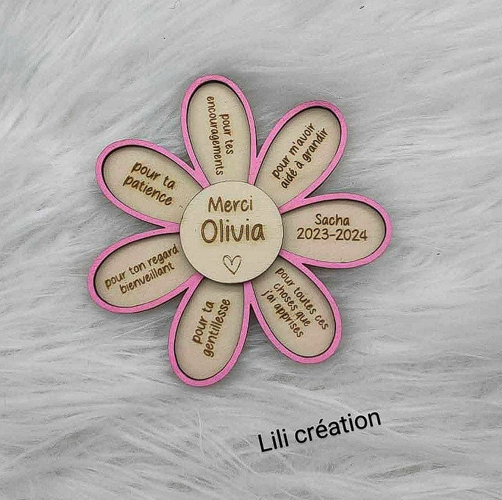Fleur Magnet "Merci Maîtresse" – Cadeau de fin d’année scolaire personnalisé