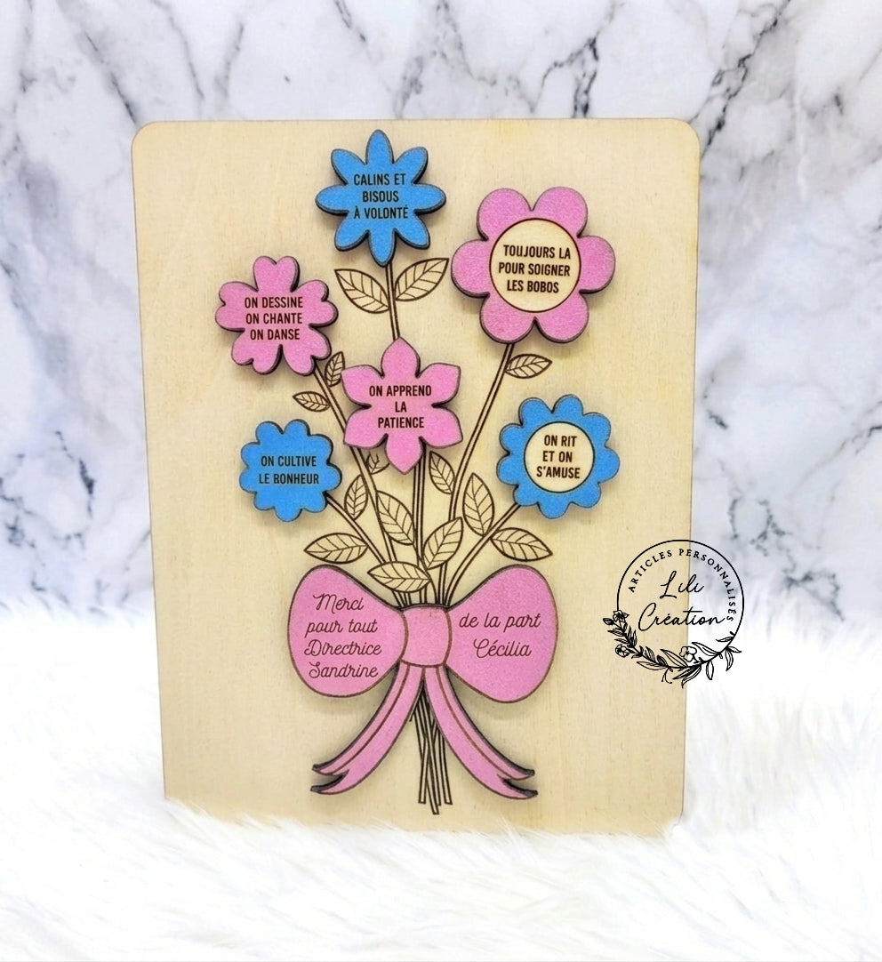 Cadre sur pied - Bouquet fleuri en bois