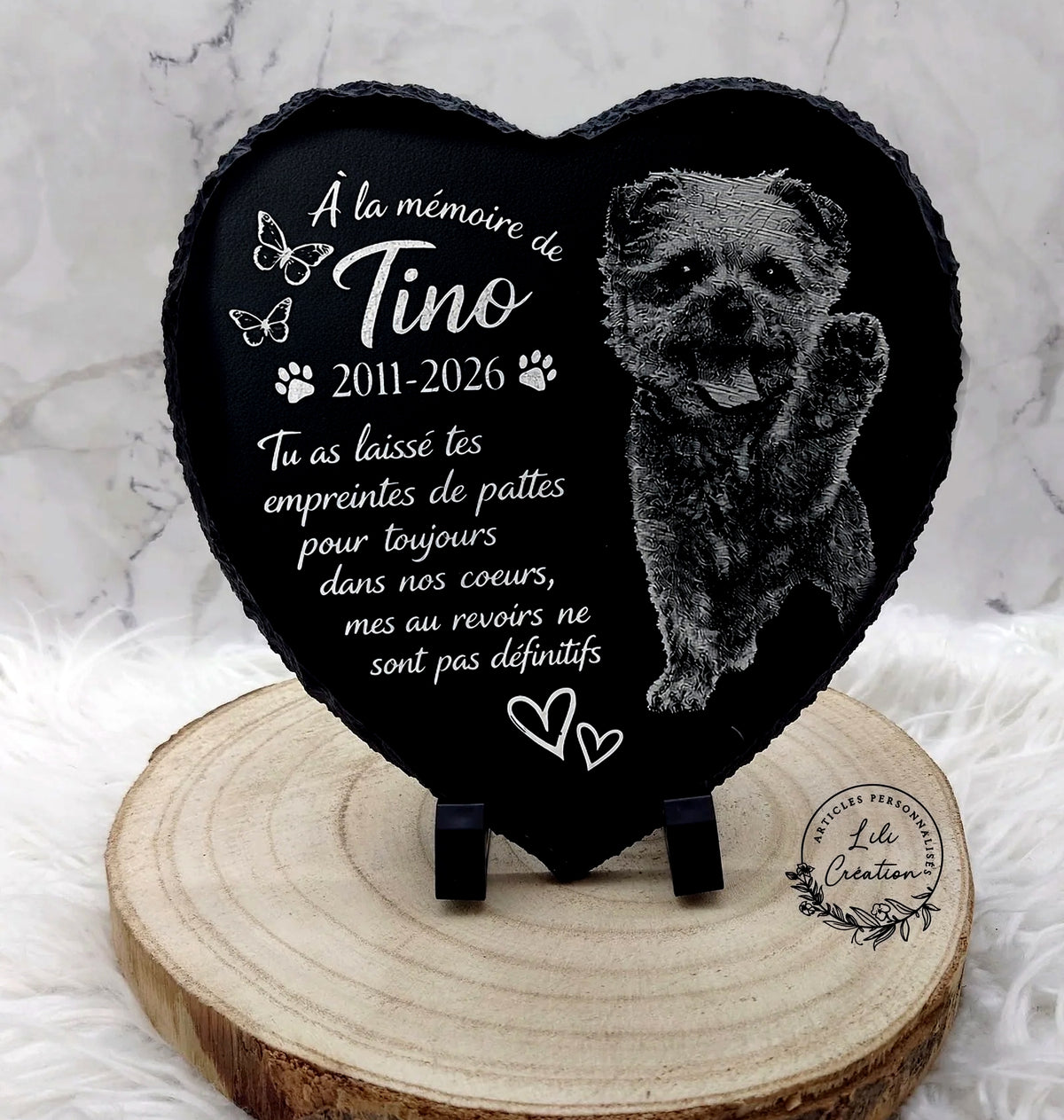Ardoise cœur souvenir personnalisée pour animal de compagnie