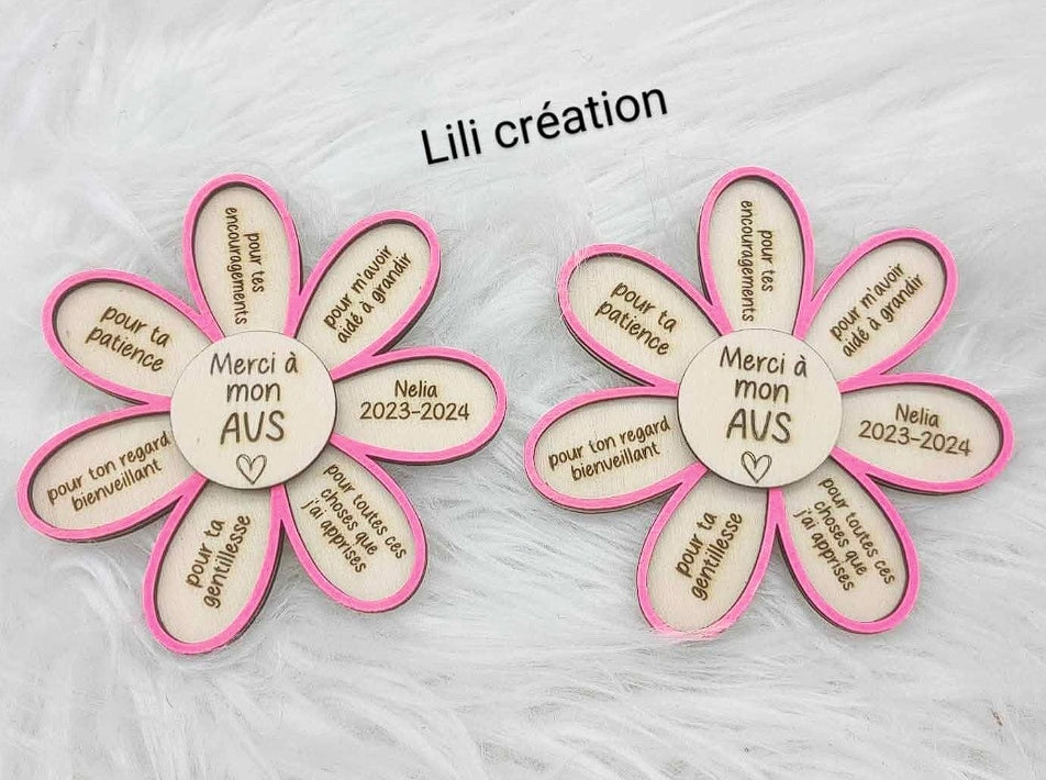 Fleur Magnet "Merci Maîtresse" – Cadeau de fin d’année scolaire personnalisé